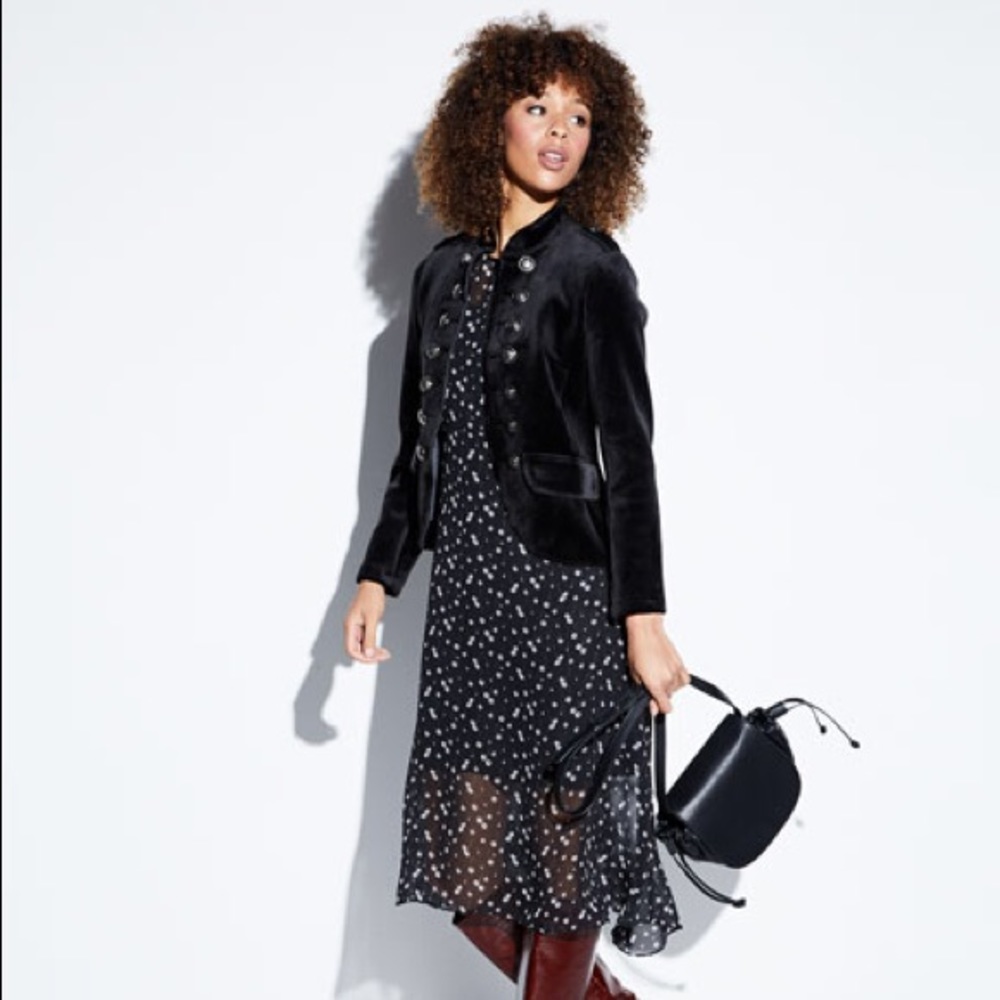 Lust + Wander Black Sheer Floral Midi Dress